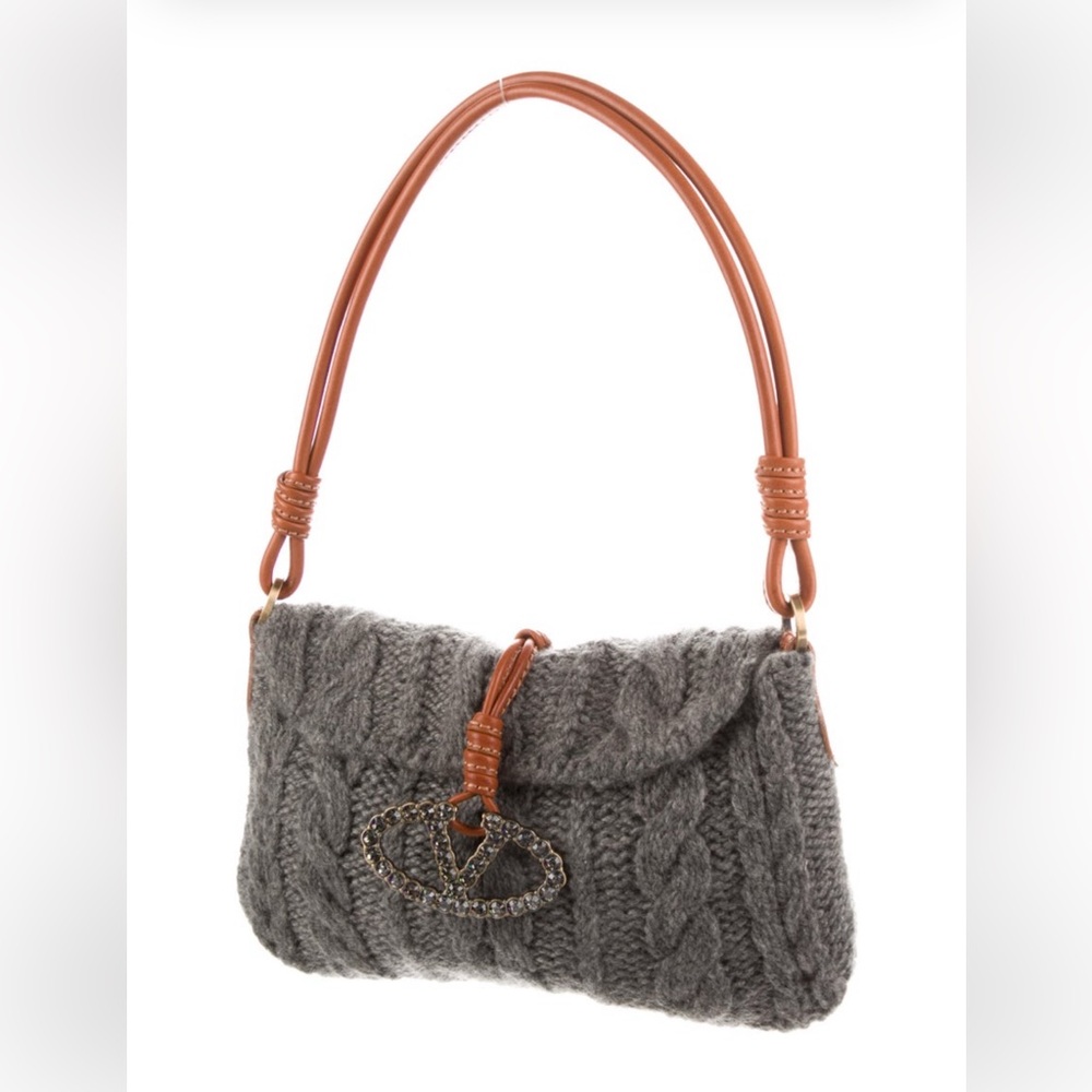 Valentino Gray Cashmere Shoulder Bag